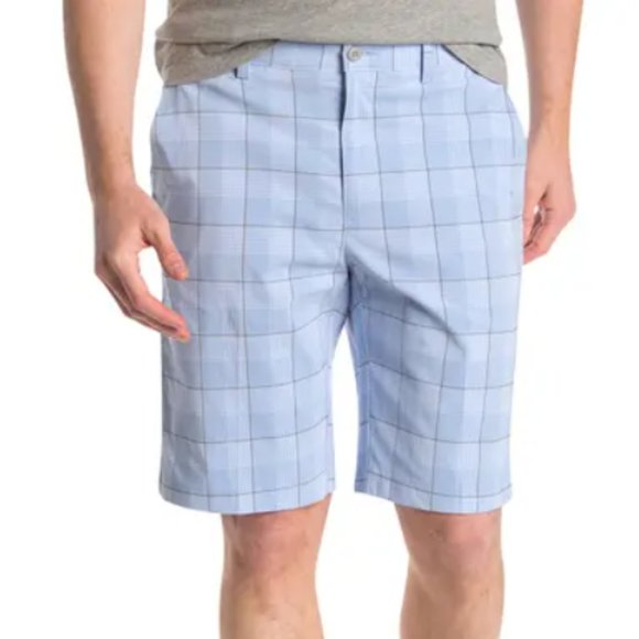 Grand Slam Other - Grand Slam Light Blue Plaid Flat Front Golf Shorts